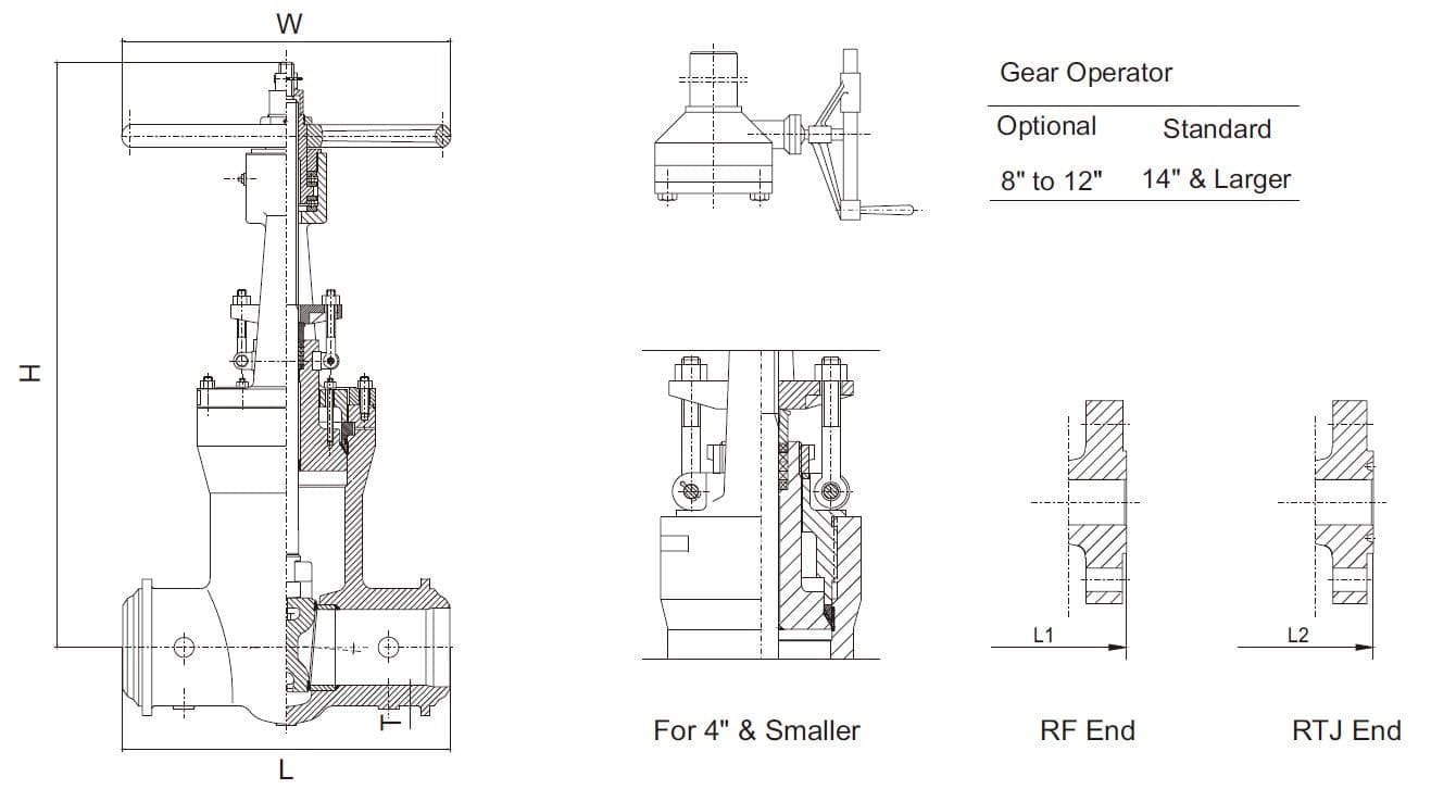 Pressure Seal Bonnet Gate Valve: Technical Drawing