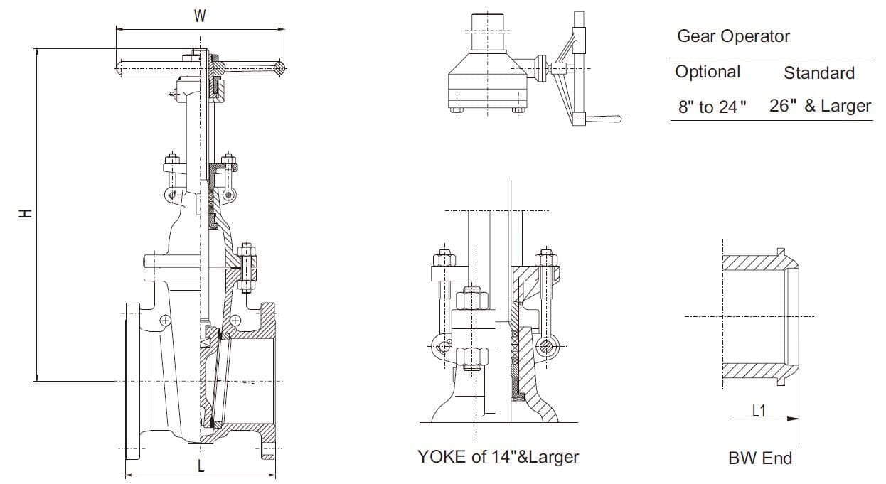 Bolted Bonnet Gate Valve: Technical Drawing